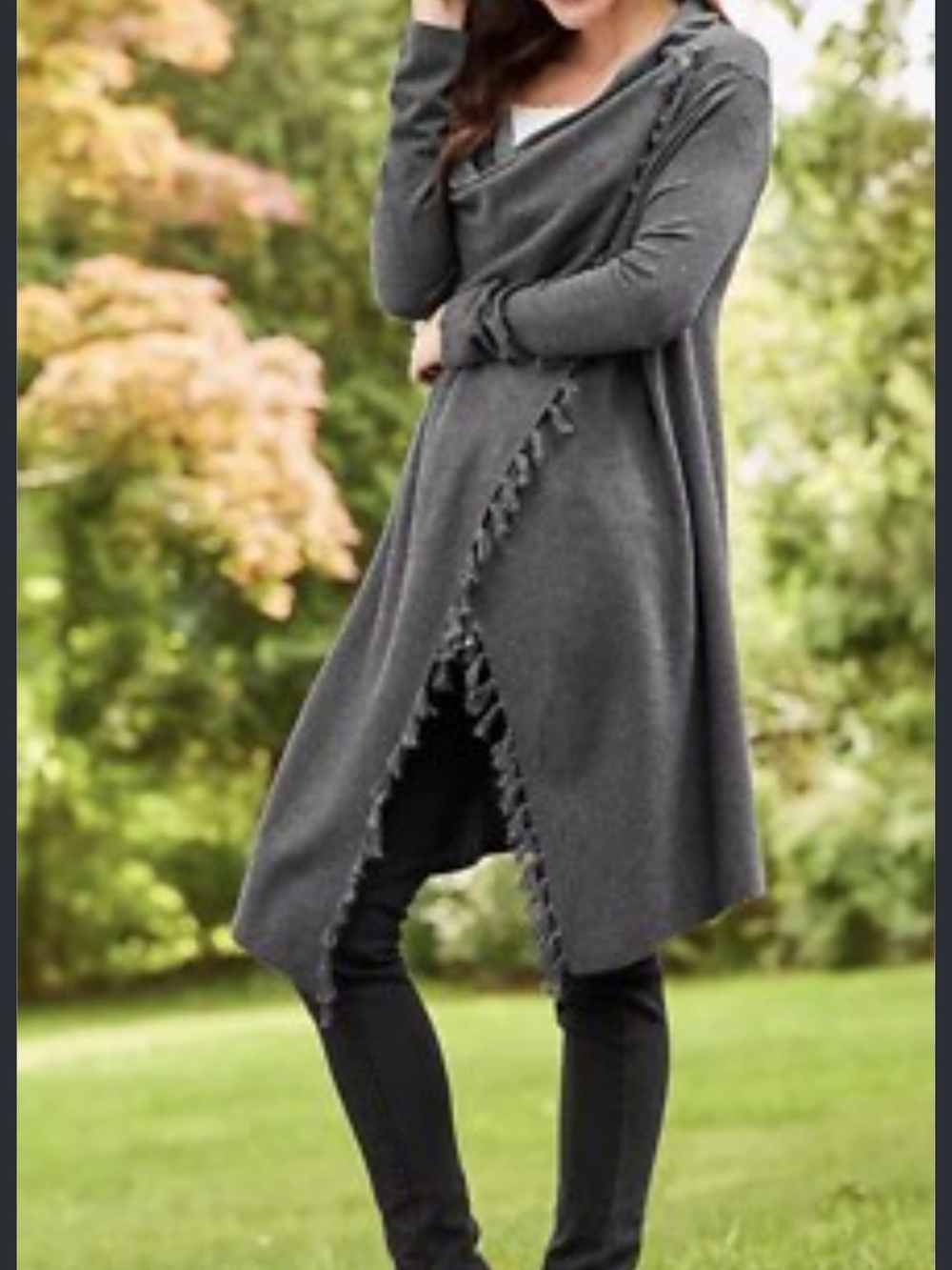Matilda Jane Charcoal Tassel-Trim Hooded Open Cardigan